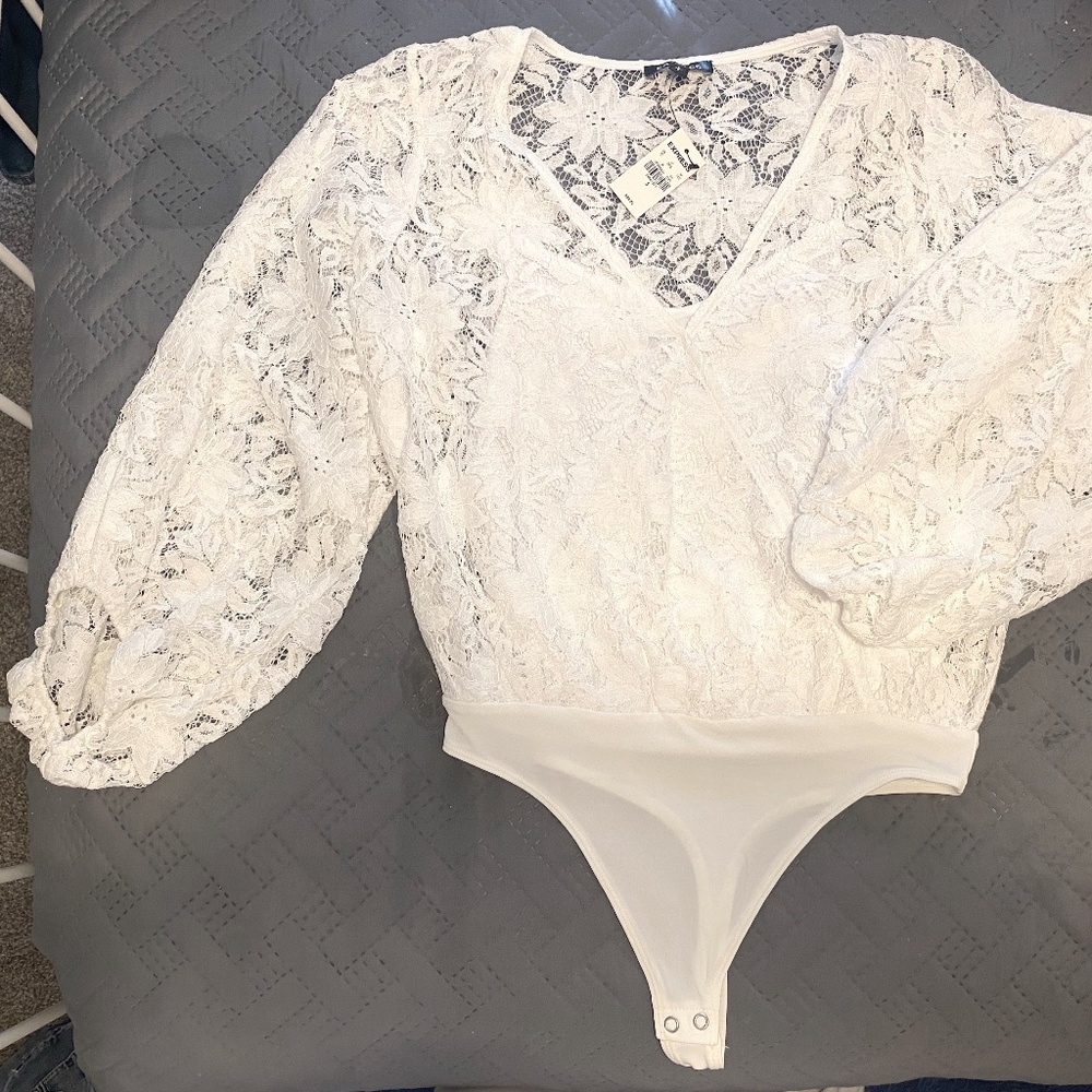 White Lace Long Sleeve Bodysuit